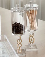 Additional picture of Lucite Round Matches Holder Laser Cut Design Gold