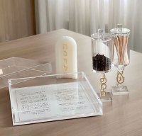 Additional picture of Lucite Havdallah 4 Piece Set In Storage Box Hebrew Ashkenaz Gold Accent