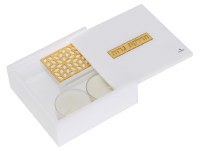 Additional picture of Lucite Travel Shabbos Hadlokas Neiros Set Hebrew Ashkenaz Gold 4"