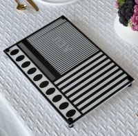 Additional picture of Lucite Challah Board Black White Stripe Dot Design 16" x 11"
