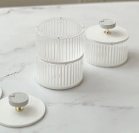 Additional picture of Corrugated Lucite Stackable Dip Bowls with Leatherette Handle Covers 3 Pack