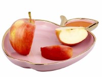 Additional picture of Porcelain Honey Dish Apple Shape Gold Trim Red 8"