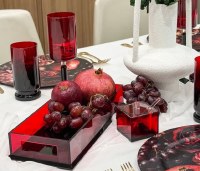 Additional picture of Lucite Square Colored Honey Dish with Spoon Red 3"