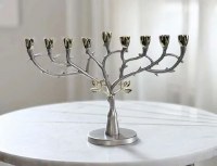 Additional picture of Metal Candle Menorah Tree Design Gold Accent 9.4"