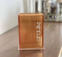 Additional picture of Lucite Tzedaka Charity Box Corrugated Design Amber