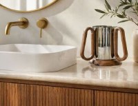 Additional picture of Stainless Steel Round Wash Cup Wood Handles and Base 6.6"
