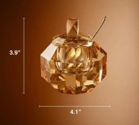 Additional picture of Glass Jewel Honey Dish Diamond Cut with Spoon Amber 4"