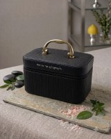 Additional picture of Faux Leather Esrog Box Carrying Case Stripe Design Gold Handle Black 7.5" x 4"