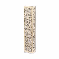 Additional picture of Yair Emanuel Mezuzah Case Wide Anodized Metal Cutout Pomegranate Design Gold 12cm