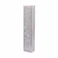 Additional picture of Yair Emanuel Mezuzah Case Wide Anodized Metal Cutout Pomegranate Design Silver 12cm