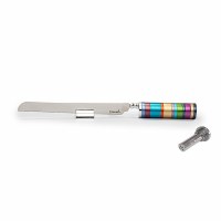 Additional picture of Yair Emanuel Challah Knife Serrated Blade Rings Design with Salt Shaker Multicolor