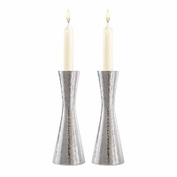 Additional picture of Yair Emanuel Hammered Candlesticks Cone Shaped Large Size Silver 8.5"