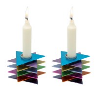 Additional picture of Yair Emanuel Metal Candlesticks 2 Piece Set Magen David Design Multicolor 3" x 2"