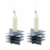 Additional picture of Yair Emanuel Metal Candlesticks 2 Piece Set Magen David Design Gray 3" x 2"