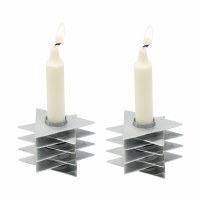 Additional picture of Yair Emanuel Metal Candlesticks 2 Piece Set Magen David Design Silver 3" x 2"