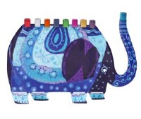 Additional picture of Yair Emanuel Metal Candle Menorah Hand Painted Laser Cut Design Elephant