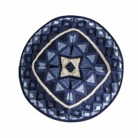 Additional picture of Yair Emanuel Full Embroidered Kippah Square Design Blue