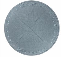 Additional picture of iKippah Blue Gray Linen with Aleph Bais Size 18cm