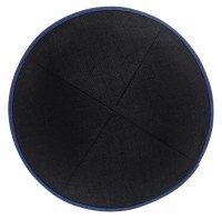 Additional picture of iKippah Black Linen with Navy Rim Size 16cm