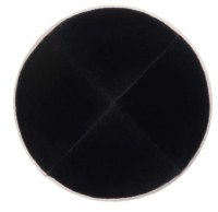 Additional picture of iKippah Black Velvet with Beige Linen Rim Size 2