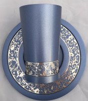 Additional picture of Yair Emanuel Kiddush Cup Anodized Aluminum Blue Trimmed with Silver Lace