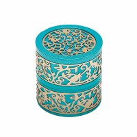 Additional picture of Yair Emanuel Folding Travel Candlesticks Aluminum Turquoise with Metal Cutout