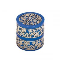 Additional picture of Yair Emanuel Folding Travel Candlesticks Aluminum Blue with Metal Cutout