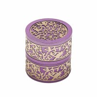 Additional picture of Yair Emanuel Folding Travel Candlesticks Aluminum Purple with Metal Cutout