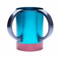 Additional picture of Yair Emanuel Washing Cup Anodized Aluminum Cylindrical Shape 2 Tone Turquoise Maroon 5.5"