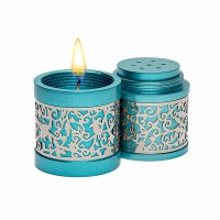 Additional picture of Yair Emanuel Travel Havdallah Set Laser Cut Pomegranate Design Turquoise