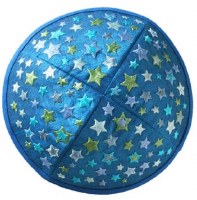 Additional picture of Yair Emanuel Embroidered Kids Kippah Blue with Stars