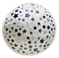 Additional picture of Yair Emanuel Embroidered Kids Kippah White with Blue Stars