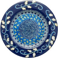 Additional picture of Yair Emanuel Metal Kiddush Cup on Stem and Plate Set Pomegranate Design Blue