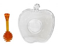 Additional picture of Clear Plastic Honey Dish Apple Shaped with Dipper