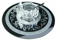 Additional picture of Crystal Honey Dish on Round Decorative Mirror Tray 9.8"