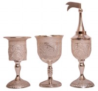 Additional picture of Havdallah Set Nickel Plated and Ivory Enamel Filigree Design 4 Piece Set