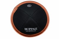 Additional picture of iKippah Black Linen with Camel Leather Rim Size 16cm