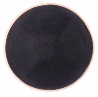 Additional picture of iKippah Black Linen with Light Pink Leather Rim Size 5
