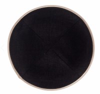 Additional picture of iKippah Black Linen with Rose Gold Leather Rim Size 4