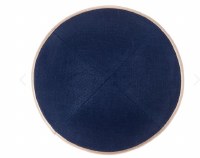 Additional picture of iKippah Navy Linen with Rose Gold Leather Rim Size 4