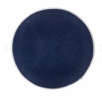 Additional picture of iKippah Navy Linen with Silver Leather Rim Size 3
