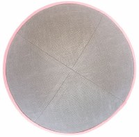 Additional picture of iKippah Light Gray Linen with Pink Rim Size 1