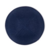 Additional picture of iKippah Navy Linen with Silver Rim Size 18cm