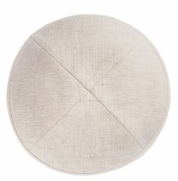 Additional picture of iKippah Tan Linen with Cream Leather Rim Size 4