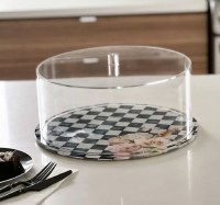 Additional picture of Lucite Decorative Cake Dome Black Checkered Painted Base 12.5"