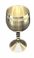 Additional picture of Stainless Steel Kiddush Cup on Stem with Matching Saucer Silver Stripe Design