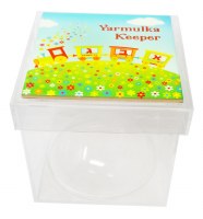 Additional picture of Lucite Yarmulka Keeper Box Tile Cover Alef Bais Train Design 6.25"