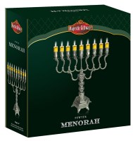 Additional picture of Metal Oil Menorah Hexagon Base Pewter 14"