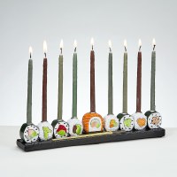 Additional picture of Resin Candle Menorah Hand Painted Sushi Theme