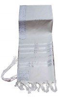 Additional picture of Traditional Lurex Wool Tallis Size 55 in White and Silver Stripes 51" x 71"